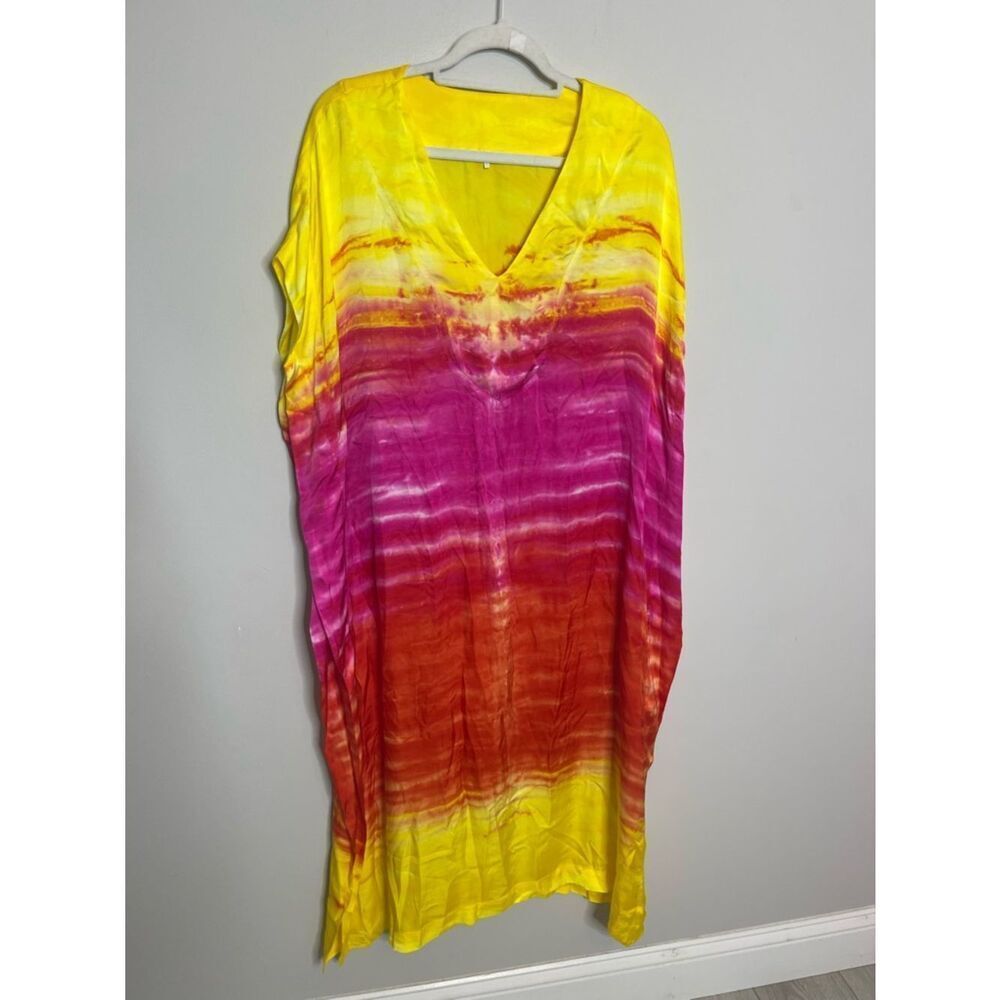 Young Fabulous & Brooke Orange Yellow Tie Dye Beach cover up Dress NWOT - Picture 5 of 7
